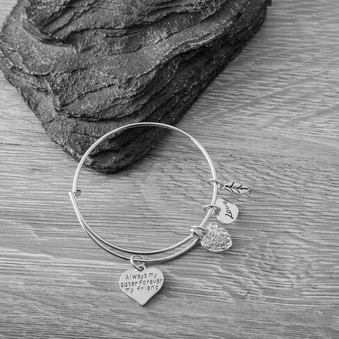 Sister Gifts, Best Friend Sister Jewelry, Always Sister Forever Friend Bracelet, Sister Gifts From Sister, Big Sister, Little Sister Charm Bangle, Soul Sisters, Sister Gift for Women in Saudi Arabia