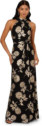 Adrianna Papell Womens Halter Metallic Floral Gown in Saudi Arabia