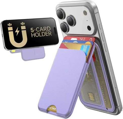 متوافق مع محفظة Magsafe ، حامل بطاقات 5 مع حامل ، محفظة الهاتف المغناطيسي ، STANE For iPhone 16/15/14/13/12 ، RFID حظر الجلد النباتي ، الأسود in Kuwait