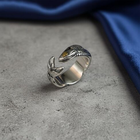 Ladywowu Fish Ring, Statement Jewelry Cool Fun Ring, Vintage Silver Tone Unique Jewelry for Adult in Saudi Arabia