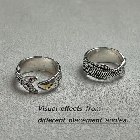 Ladywowu Fish Ring, Statement Jewelry Cool Fun Ring, Vintage Silver Tone Unique Jewelry for Adult in Saudi Arabia