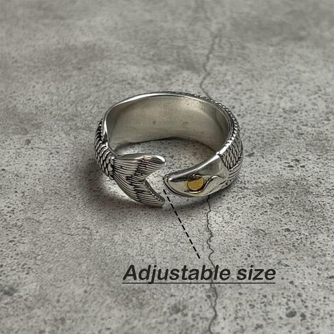 Ladywowu Fish Ring, Statement Jewelry Cool Fun Ring, Vintage Silver Tone Unique Jewelry for Adult in Saudi Arabia