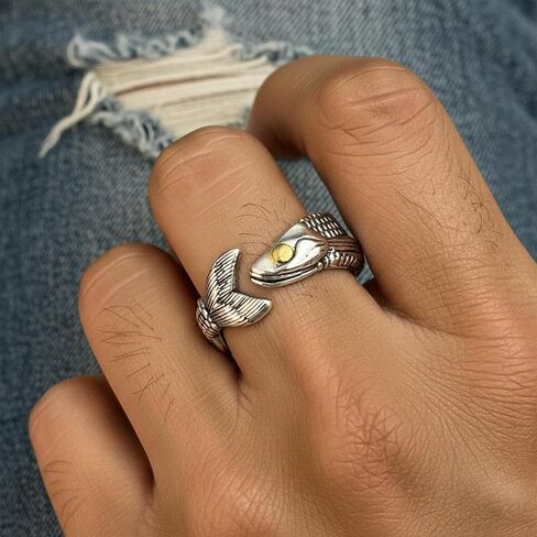 Ladywowu Fish Ring, Statement Jewelry Cool Fun Ring, Vintage Silver Tone Unique Jewelry for Adult in Saudi Arabia