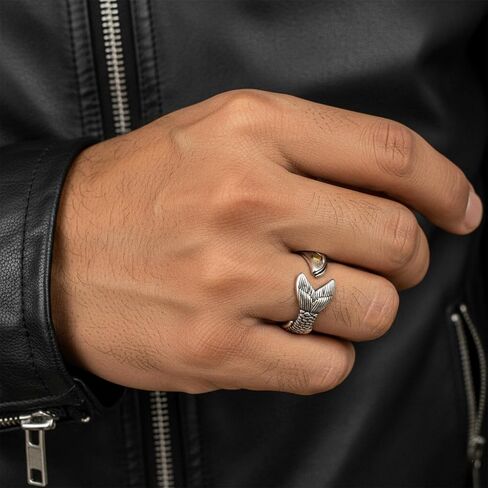 Ladywowu Fish Ring, Statement Jewelry Cool Fun Ring, Vintage Silver Tone Unique Jewelry for Adult in Saudi Arabia