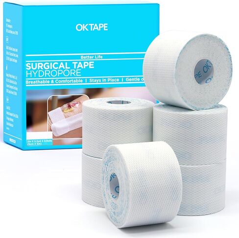 شريط جراحي مضاد للحساسية من OK TAPE، مقاس 2 بوصة × 5.5 ياردة |6 لفات، شريط طبي جاف للبشرة والأنبوب والضمادات وشريط الإسعافات الأولية للجروح in Kuwait