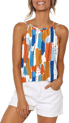 Womens Pleated Tank Tops Spaghetti Strap Camisole Halter Tops Curved Hem Fashion 2025 in Saudi Arabia