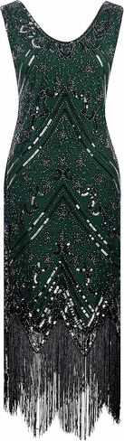 Women 1920s Sequin Vintage Flapper Fringe Beaded Gatsby Party Dress with 20s Accessories Set in Saudi Arabia