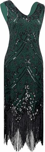 Women 1920s Sequin Vintage Flapper Fringe Beaded Gatsby Party Dress with 20s Accessories Set in Saudi Arabia