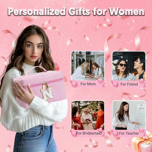 Personalized Monogram Makeup Bag, 3PCS Custom Monogrammed Toiletry Cosmetic Bag for 6-18 Teen Girls Women,Birthday Graduation Gifts Initial Pouch Makeup Bags for Women Girls, Make Up Bag (K, Pink) in Saudi Arabia
