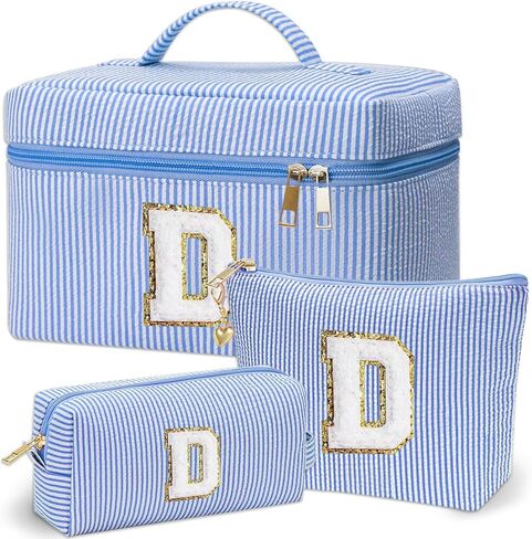 Personalized Monogram Makeup Bag, 3PCS Custom Monogrammed Toiletry Cosmetic Bag for 6-18 Teen Girls Women,Birthday Graduation Gifts Initial Pouch Makeup Bags for Women Girls, Make Up Bag (K, Pink) in Saudi Arabia