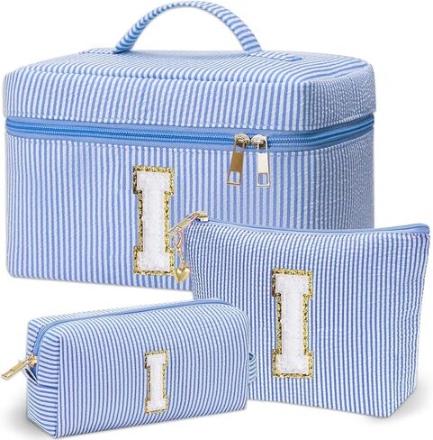 Personalized Monogram Makeup Bag, 3PCS Custom Monogrammed Toiletry Cosmetic Bag for 6-18 Teen Girls Women,Birthday Graduation Gifts Initial Pouch Makeup Bags for Women Girls, Make Up Bag (K, Pink) in Saudi Arabia