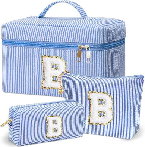 Personalized Monogram Makeup Bag, 3PCS Custom Monogrammed Toiletry Cosmetic Bag for 6-18 Teen Girls Women,Birthday Graduation Gifts Initial Pouch Makeup Bags for Women Girls, Make Up Bag (K, Pink) in Saudi Arabia