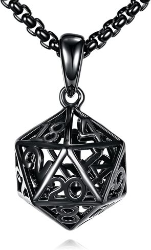 HUKKUN D20 النرد قلادة الفضة الاسترليني الأسود 3D الجوف النرد هدية مجوهرات للرجال in Saudi Arabia