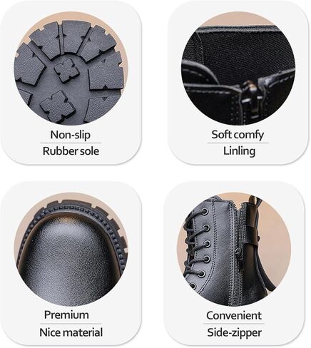 BANGTEUO Lace Up Ankle Boots For Girls Leather Combat Riding Boots Side Zipper Punk Goth Lug Sole Ankle Booties With Metal Buckle Decor For Dressy Birthday Daily Causal 4-11 Years in Saudi Arabia