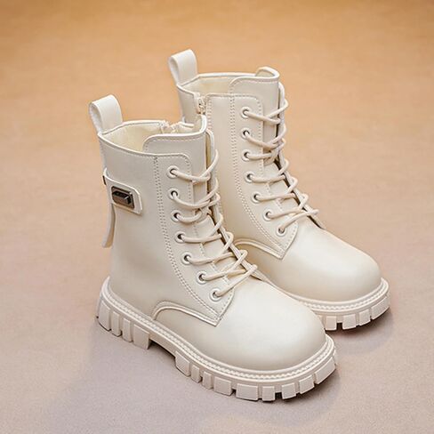 BANGTEUO Lace Up Ankle Boots For Girls Leather Combat Riding Boots Side Zipper Punk Goth Lug Sole Ankle Booties With Metal Buckle Decor For Dressy Birthday Daily Causal 4-11 Years in Saudi Arabia