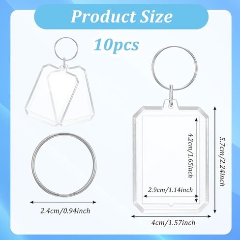 Teaaha 10PCS 1.6x2.2 Inch Photo Keychain Personalized Picture Keychains Bulk, Acrylic Clear Rectangle Blank Photo Insert Frame Key Chain for DIY Craft Graduation Gift in Saudi Arabia