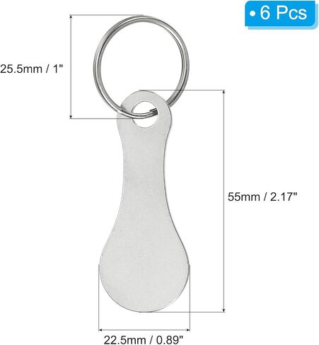 Shopping Trolley Token Key Ring, 6 Pack 2.2 Inch Stainless Steel Cart Remover Unlock Release Keychain for Grocery Shopping Cart, Silver Tone in Saudi Arabia