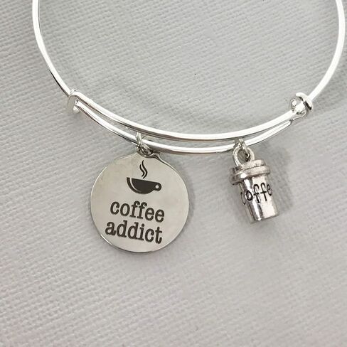 Coffee Addict bangle charm bracelet, Coffee Lover Gift in Saudi Arabia