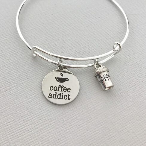 Coffee Addict bangle charm bracelet, Coffee Lover Gift in Saudi Arabia