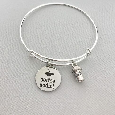 Coffee Addict bangle charm bracelet, Coffee Lover Gift in Saudi Arabia