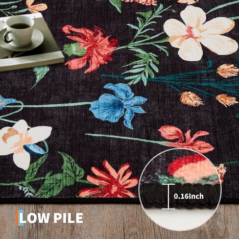 GarveeHome 2x6 Runner Rug for Hallway, Floral Washable Area Rugs Low Pile, Soft Non Slip Vintage Carpet for Living Room, Bedroom, Kitchen, Dining Room, Black in Saudi Arabia
