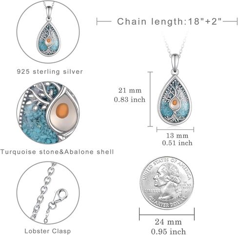 CVRAVO Mustard Seed Necklace for Women 925 Sterling Silver Turquoise Tree of Life Pendant Nekclace Faith Jewelry Gifts for Women in Saudi Arabia