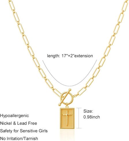 VANGAU Cross Necklace for Women 14K Gold Plated Cross Pendant, Chunky Paperclip Chain with Toggle Clasp Religious Jewelry Gift for Baptism, Communion, Valentine in Saudi Arabia