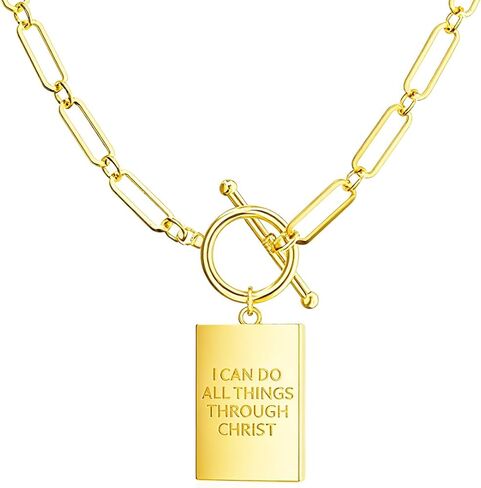VANGAU Cross Necklace for Women 14K Gold Plated Cross Pendant, Chunky Paperclip Chain with Toggle Clasp Religious Jewelry Gift for Baptism, Communion, Valentine in Saudi Arabia