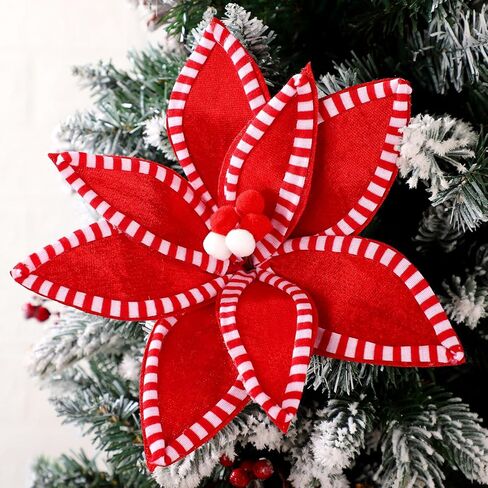 Canlierr 12 Pcs 13 x 10 Inch Red and White Christmas Poinsettia Flowers Decorations Large Candy Cane Christmas Tree Picks Ornaments Artificial Flowers for Xmas Tree Wreath Garland Party Vase Filler in Saudi Arabia
