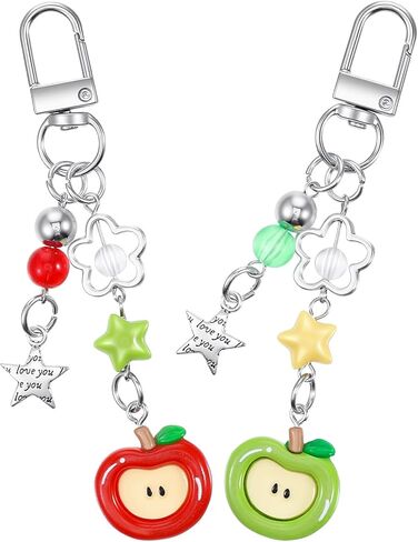 2PCS Cute Apple Keychain Charms Aesthetic Y2k Red Green Fruit Keyring Key Chain Metal Phone Purse Charm for Handbags, Apple Keychains Gifts for Women in Saudi Arabia