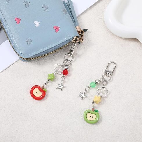 2PCS Cute Apple Keychain Charms Aesthetic Y2k Red Green Fruit Keyring Key Chain Metal Phone Purse Charm for Handbags, Apple Keychains Gifts for Women in Saudi Arabia
