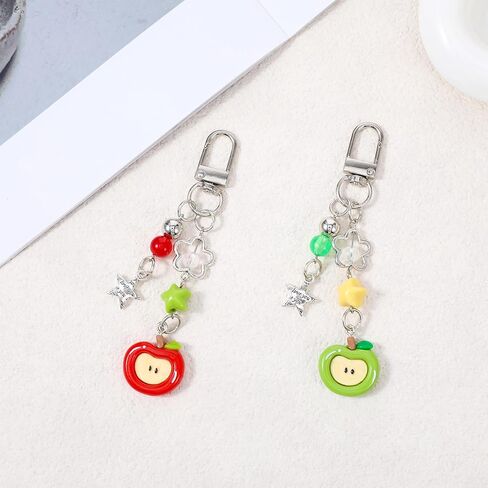 2PCS Cute Apple Keychain Charms Aesthetic Y2k Red Green Fruit Keyring Key Chain Metal Phone Purse Charm for Handbags, Apple Keychains Gifts for Women in Saudi Arabia