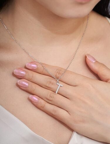 IMOLOVE Moissanite Pendant Necklace for Women Initial Necklaces Sterling Silver letter Necklace Jewelry for Women in 18K White Gold in Saudi Arabia