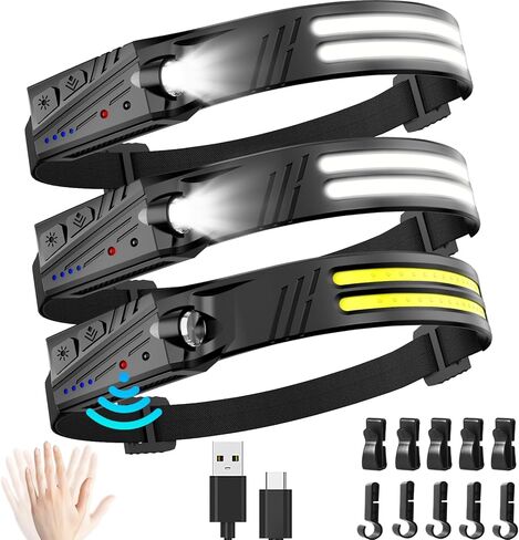 Headlamp Rechargeable,2 Pack 230° Wide Beam Head Lamp,2000 Lumen Super Bright LED Headlamp with Motion Sensor,Waterproof 0.14lb Lightweight Head Lights for Forehead Hiking Running,Camping Essentials in Saudi Arabia