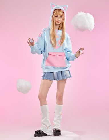 Winx Club Women's Pullover Hoodie with Detachable Furry Cat Paw Gloves and Handbag Dual-purpose Designed Sleeve in Saudi Arabia