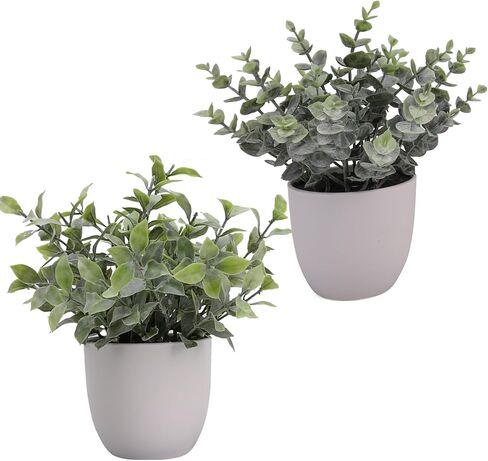 ATZXVIM Artificial Plants Decoration Norfolk Potted Faux Fake Eucalyptus mini Cute sage Greenery Indoor Outdoor House Home Living Room Bathroom Coffee Table Desk Office Spring Decor 2 pots in Saudi Arabia