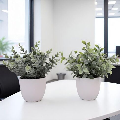 ATZXVIM Artificial Plants Decoration Norfolk Potted Faux Fake Eucalyptus mini Cute sage Greenery Indoor Outdoor House Home Living Room Bathroom Coffee Table Desk Office Spring Decor 2 pots in Saudi Arabia