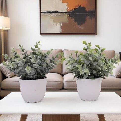 ATZXVIM Artificial Plants Decoration Norfolk Potted Faux Fake Eucalyptus mini Cute sage Greenery Indoor Outdoor House Home Living Room Bathroom Coffee Table Desk Office Spring Decor 2 pots in Saudi Arabia