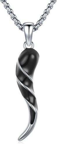 Italian Jewelry Gifts 925 Sterling Silver Italian Horn Necklace Men Women, Cornicello Charm Lucky Amulet Protection New Year Jewelry Gifts for Family with Rolo Chain 22" + 2" in Saudi Arabia