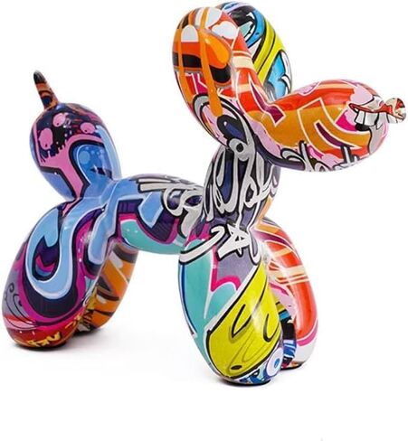 Zige Lily Balloon Dog Statue for Home Decor, Resin Animal Puppy Decoration for Bedroom, Living Room, Kitchen, Office on Table, Shelf, Desktop, Cabinet (Graffiti) in Saudi Arabia