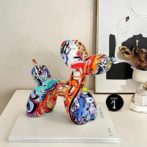 Zige Lily Balloon Dog Statue for Home Decor, Resin Animal Puppy Decoration for Bedroom, Living Room, Kitchen, Office on Table, Shelf, Desktop, Cabinet (Graffiti) in Saudi Arabia