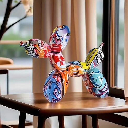 Zige Lily Balloon Dog Statue for Home Decor, Resin Animal Puppy Decoration for Bedroom, Living Room, Kitchen, Office on Table, Shelf, Desktop, Cabinet (Graffiti) in Saudi Arabia