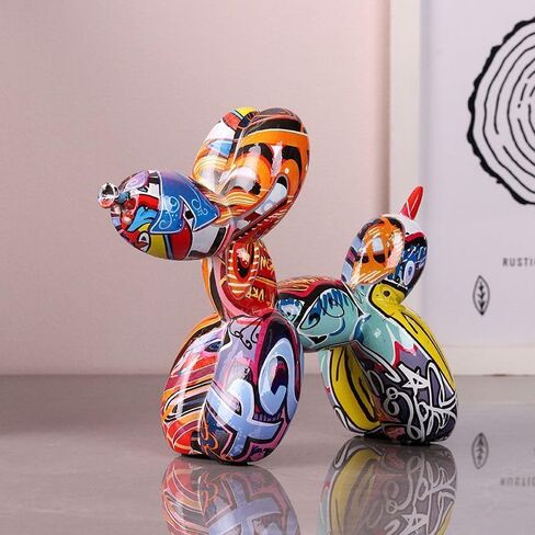 Zige Lily Balloon Dog Statue for Home Decor, Resin Animal Puppy Decoration for Bedroom, Living Room, Kitchen, Office on Table, Shelf, Desktop, Cabinet (Graffiti) in Saudi Arabia
