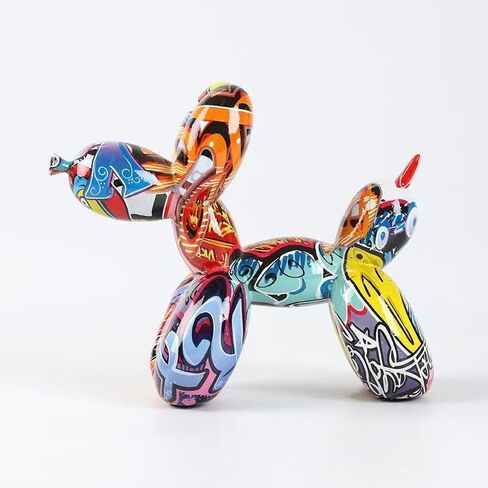 Zige Lily Balloon Dog Statue for Home Decor, Resin Animal Puppy Decoration for Bedroom, Living Room, Kitchen, Office on Table, Shelf, Desktop, Cabinet (Graffiti) in Saudi Arabia