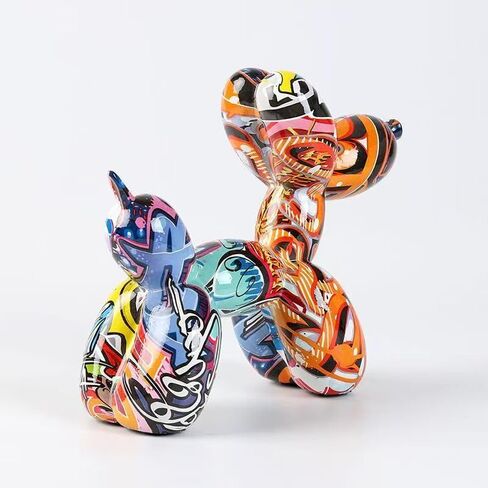 Zige Lily Balloon Dog Statue for Home Decor, Resin Animal Puppy Decoration for Bedroom, Living Room, Kitchen, Office on Table, Shelf, Desktop, Cabinet (Graffiti) in Saudi Arabia