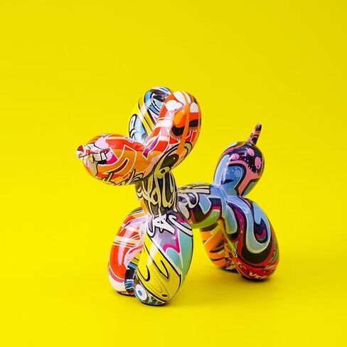 Zige Lily Balloon Dog Statue for Home Decor, Resin Animal Puppy Decoration for Bedroom, Living Room, Kitchen, Office on Table, Shelf, Desktop, Cabinet (Graffiti) in Saudi Arabia
