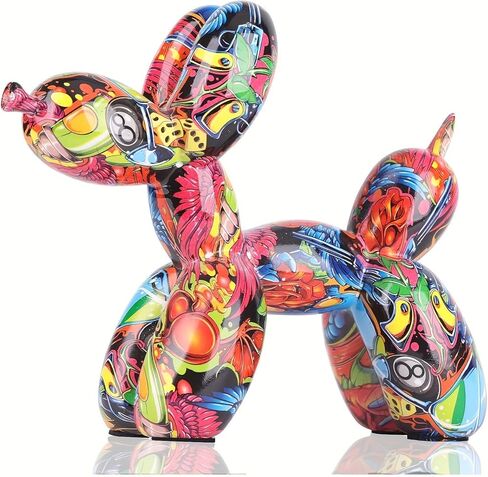 Zige Lily Balloon Dog Statue for Home Decor, Resin Animal Puppy Decoration for Bedroom, Living Room, Kitchen, Office on Table, Shelf, Desktop, Cabinet (Graffiti) in Saudi Arabia