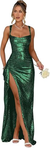 Dvdci Sequin Prom Dress Long Square Neck Mermaid Ruffles Formal Gown and Evening Dresses with Slit in Kuwait