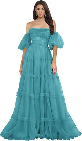 فستان وصيفة العروس بدون الكتف للنساء، فستان طويل من التول، فستان سهرة رسمي للأميرة Quinceanera in Kuwait