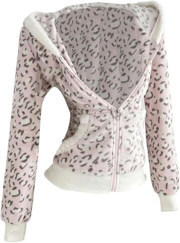 SOLY HUX Leopard Print Zip Up Hoodies for Women Cheetah Fleece Sweatshirts Fitted Jacket Y2K Hoodies for Teen Girls in Saudi Arabia